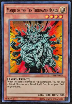 Manju of the Ten Thousand Hands 1996 Super Rare Holo Yugioh THSF-EN033 (NM) - Image 1