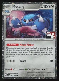 Pokemon Metang 114/162 Prize Pack Series Cards Cosmo Holo Pack Fresh - NM - Image 1