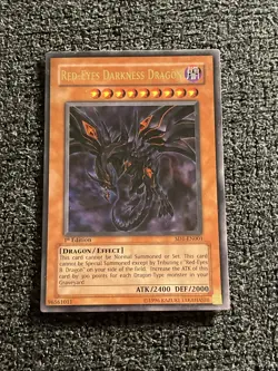 Yugioh Red-Eyes Darkness Dragon SD1-EN001 Ultra Rare 1st Ed (crease On Back) - Image 1