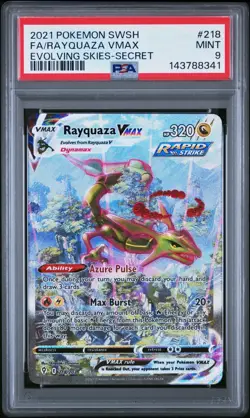 2021 POKEMON SWORD & SHIELD EVOLVING SKIES #218 FA/RAYQUAZA VMAX PSA9 - Image 1