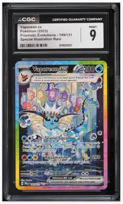 2025 😺 CGC-9 Vaporeon ex 149/131 Sv: Prismatic Evolutions Holo Pokemon SIR - Image 1