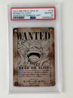 2024 ONE PIECE OP09 119 EMPERORS IN THE NEW WORLD LUFFY WANTED ALT ART JP PSA 10 - Image 1
