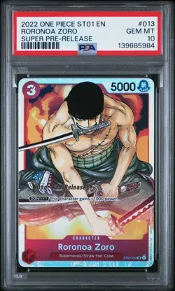 2022 ONE PIECE ST01-013 RORONOA ZORO SUPER PRE-RELEASE PSA 10 GEM MINT - Image 1