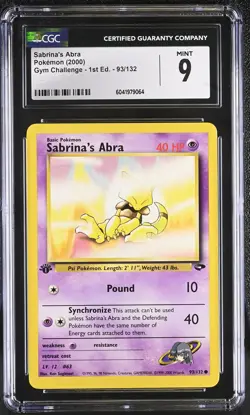 CGC 9 MINT Sabrina's Abra Gym Challenge 1st Edition 93/132 Pokemon Card - Image 1