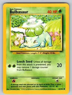 Bulbasaur 44/102 Common Base Set Unlimited Pokemon Near Mint - Image 1