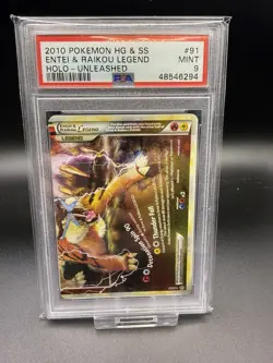 2010 POKEMON HEARTGOLD & SOULSILVER UNLEASHED ENTEI & RAIKOU LEGEND-HOLO PSA 9 - Image 1