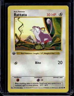 Pokemon Card Rattata 1st Edition Base Set Shadowless Common 61/102 - Image 1