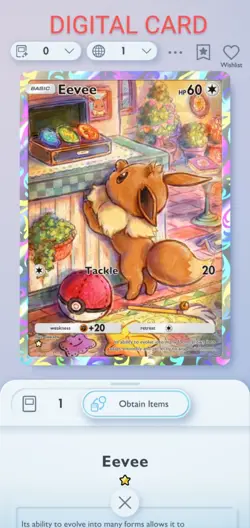 Pokemon Pocket Mobile Game Genetic Apex Set Eevee ☆ Rare Digital Trade Card - Image 1