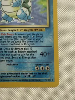 Blastoise 2/102 Pokemon 1999 Base Set Unlimited WOTC Holo Rare - Image 5