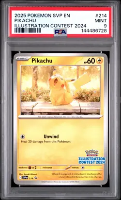 PSA 9 Pikachu SVP 214 Illustration Contest 2024 Promo Pokemon - Image 1