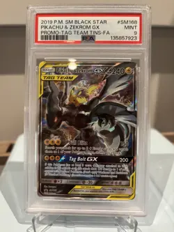 Pokemon TCG Pikachu & Zekrom Tag Team GX Promo SM168 PSA 9 MINT - Image 1