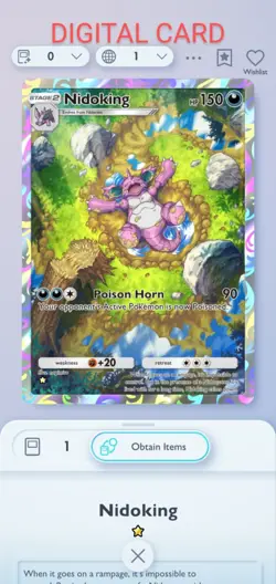 Pokemon Pocket Mobile Game Genetic Apex Set Nidoking ☆ Rare Digital Trade Card - Image 1