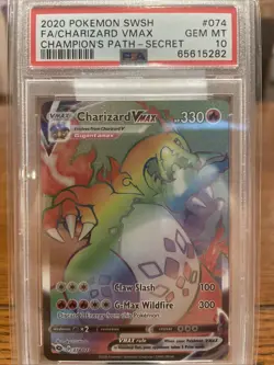 2020 Pokemon SWSH Champion's Path Charizard VMAX Secret Rare Card 074/073 PSA 10 - Image 1