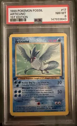 1999 Pokemon Articuno Fossil 1st Edition PSA 8 Rare 17/62 English - Image 1