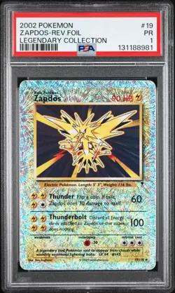 2002 POKEMON LEGENDARY COLLECTION #19 ZAPDOS-REVERSE FOIL PSA 1 - Image 1