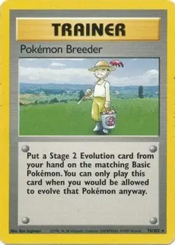 Pokemon Breeder 76/102 Base Set Unlimited Rare MP 1999 - Image 2