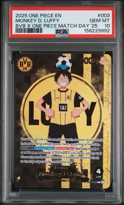 2025 ONE PIECE PROMOS BVB X ONE PIECE MATCH DAY 2025 #003 MONKEY D. LUFFY PSA 10 - Image 1