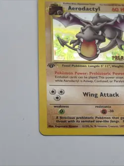 Pokemon Aerodactyl Fossil 1/62 1st Edition Holo Pre-Release RARE Pokemon Card - Image 4