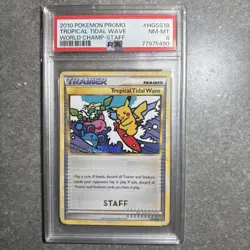 2010 Pokemon World Championships Staff Card HGSS18 Tropical Tidal Wave PSA 8 - Image 1