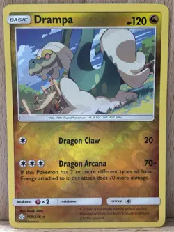 Pokemon Sun & Moon - Cosmic Eclipse. 159 Drampa Reverse Holographic. Pack fresh - Image 1