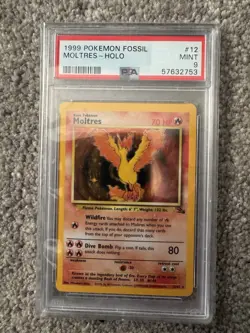 1999 POKEMON FOSSIL #12 MOLTRES-HOLO PSA 9 - Image 1