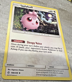 Igglybuff 168/236 60 Pokemon TCG Cosmic Eclipse Sleepy Voice Card - Image 1