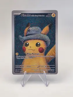 Pikachu Grey Felt Hat Van Gogh Style Card Fan Custom Pokemon Collectible - Image 1