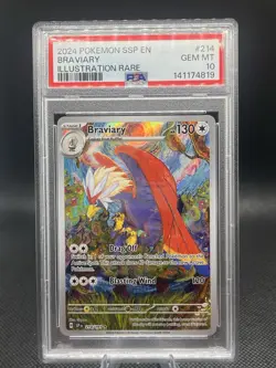 Pokemon TCG Braviary Card Sv08: Surging Sparks 214/191 PSA 10 - Image 1