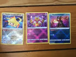 Radiant scratchy Pokemon card bundle with Greninja, Alakazam, and Jirachi - Image 1