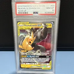 PSA 10 Pokemon Pikachu & Zekrom GX 33/181 Ultra Rare TAG TEAM Sun & Moon Team Up - Image 1