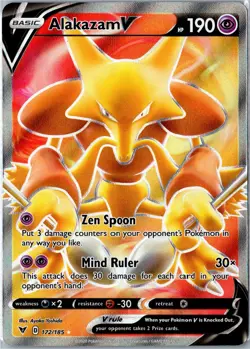 Pokemon - Alakazam V (Full Art) 172/185 Ultra Rare Holo SWSH04: Vivid Voltage NM - Image 1
