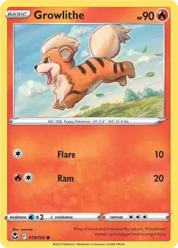 Growlithe SWSH12: Silver Tempest 019/195 NM English Pokemon Card - Image 1