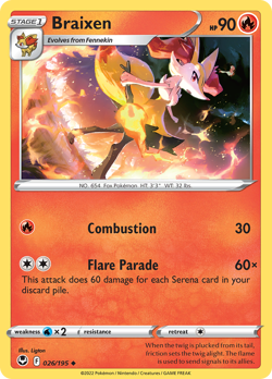 Braixen 026/195 Uncommon Silver Tempest Pokemon - Image 1