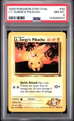 Pokemon 2000 Lt. Surge's Pikachu Gym Challenge #84 PSA 8 - Image 1