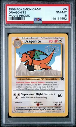 1999 POKEMON GAME MOVIE MOVIE PROMO #5 DRAGONITE PSA 8 - Image 1