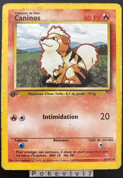 Carte Pokemon CANINOS 28/102 Set de Base Wizards EDITION 1 FR - Image 1