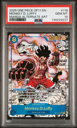 2025 ONE PIECE OP11-A FIST OF DIVINE SPEED #118 MONKEY D. LUFFY PSA 10 - Image 1