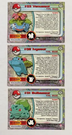 Pokemon Topps Venusaur, Ivysaur, Bulbasaur Evolution Cards 7 8 9 Non Foil TV - Image 2
