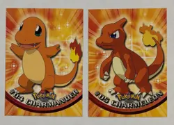 Pokemon Topps Charmander & Charmeleon Evolution Cards 4, 5 Non Foil Black Logo - Image 1
