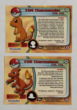 Pokemon Topps Charmander & Charmeleon Evolution Cards 4, 5 Non Foil Black Logo - Image 2