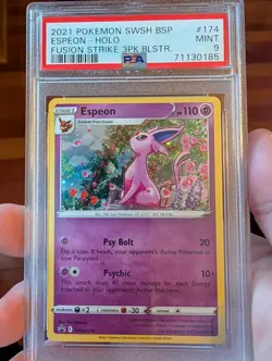 Pokemon 2021 SWSH174 Espeon Holo Card NM-MT PSA 9 Fusion Strike 3 Blister BSP - Image 1