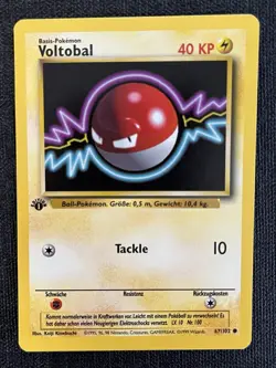 1st Edition Voltobal Voltorb 67/102 German Base Set WOTC Pokemon Card NM - Image 1
