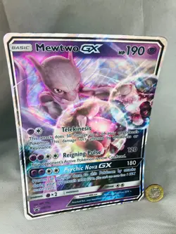 POKEMON HUGE HOLO CARD MEWTWO GX SM196 POKEMON TCG CCG - Image 1