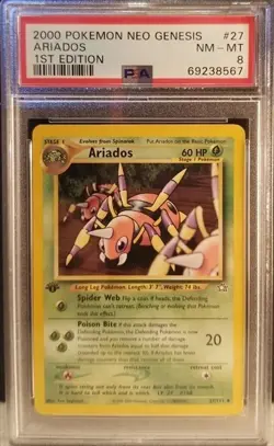 2000 Pokemon 1st Edition Ariados Neo Genesis PSA 8 - Image 1