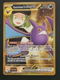 Team Rocket's Crobat ex 242/182 Destined Rivals Gold Hyper Rare Pokemon TCG - Image 1
