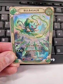 Bulbasaur Emerald Blade Full Art Holo Card Fantasy Pokemon Fan Display - Image 1