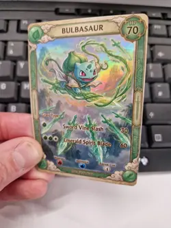 Bulbasaur Emerald Blade Full Art Holo Card Fantasy Pokemon Fan Display - Image 2