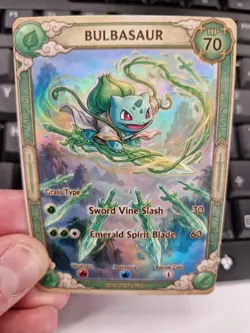 Bulbasaur Emerald Blade Full Art Holo Card Fantasy Pokemon Fan Display - Image 3