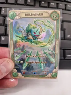 Bulbasaur Emerald Blade Full Art Holo Card Fantasy Pokemon Fan Display - Image 5