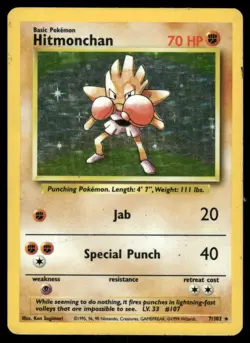 Pokemon Cards Hitmonchan 7/102 Holo Base Set Unlimited WOTC Rare HP - Image 1